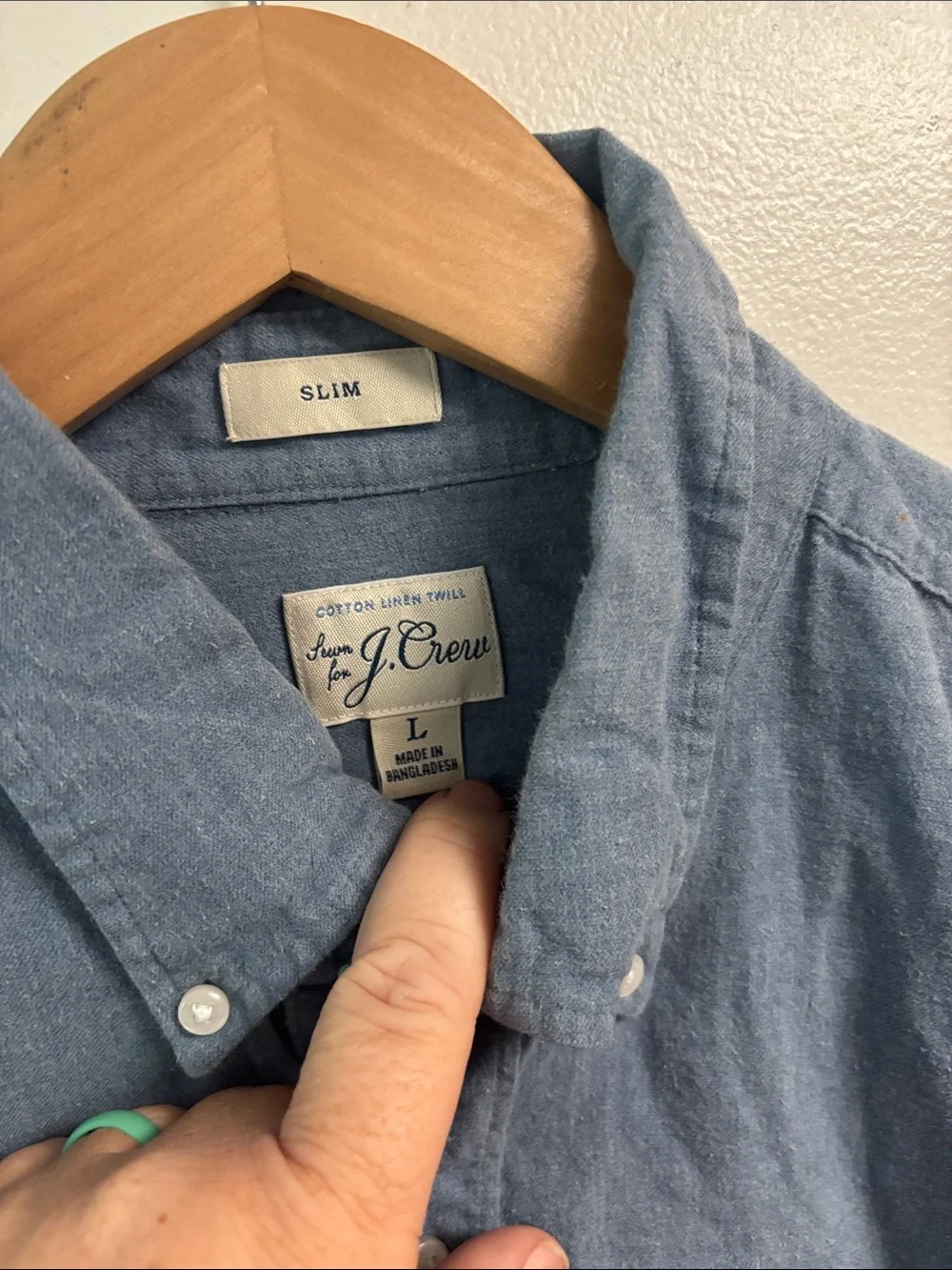 J. Crew Faded Blue Button-Down sz L slim fit cotton linen blend Shirt EUC